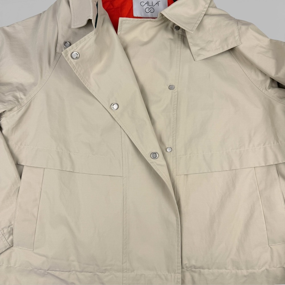 CALIA Crop Trench Jacket Womens XL Khaki Sand Hooded Water Repellent NEW - Picture 7 of 12